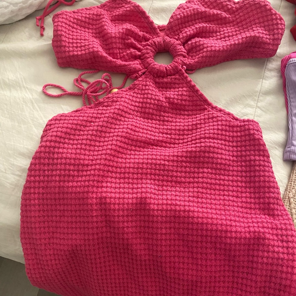 Pink Waffle Knit Halter Top